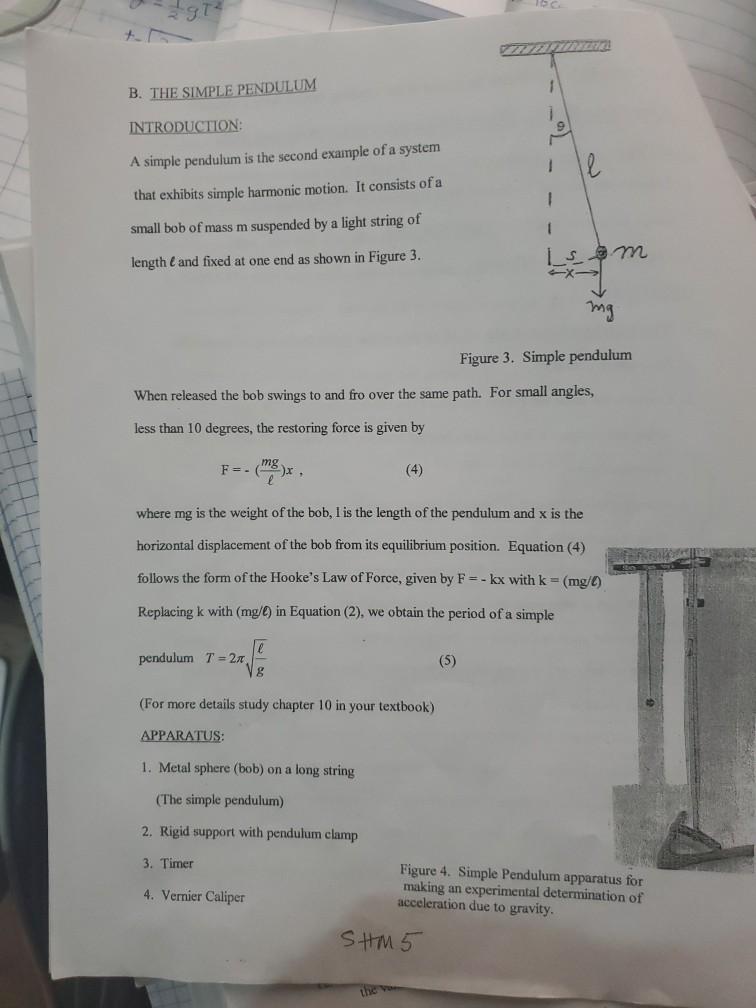 Solved B. THE SIMPLE PENDULUM INTRODUCTION: A simple | Chegg.com