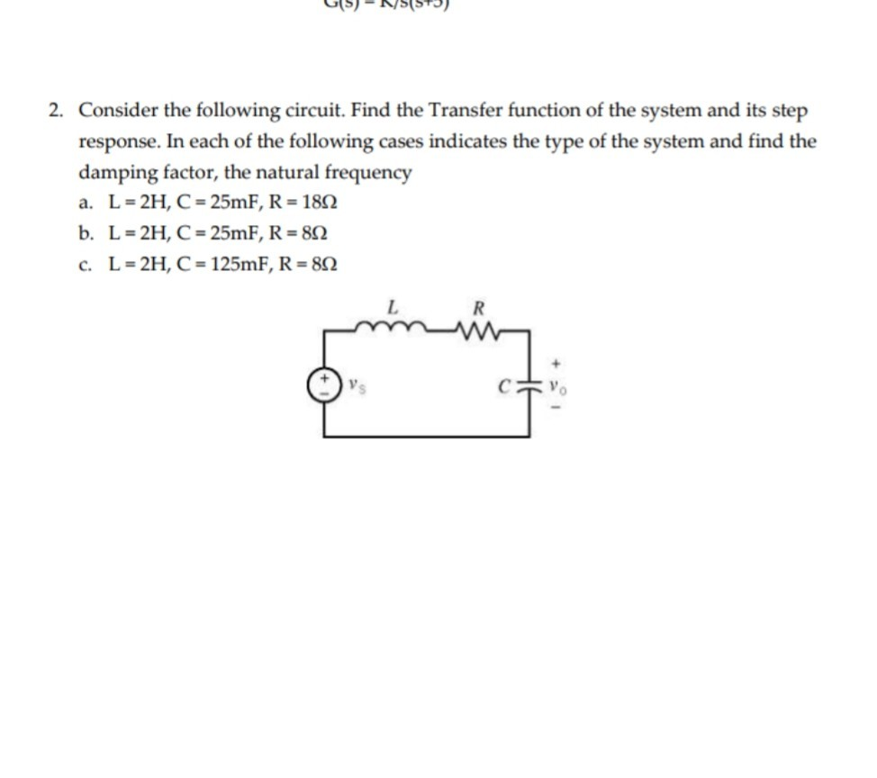 Solved 2. Consider the following circuit. Find the Transfer | Chegg.com
