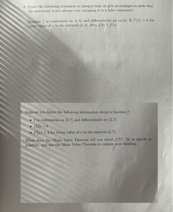 Solved 4. Prove the following statement is [always] true, or | Chegg.com