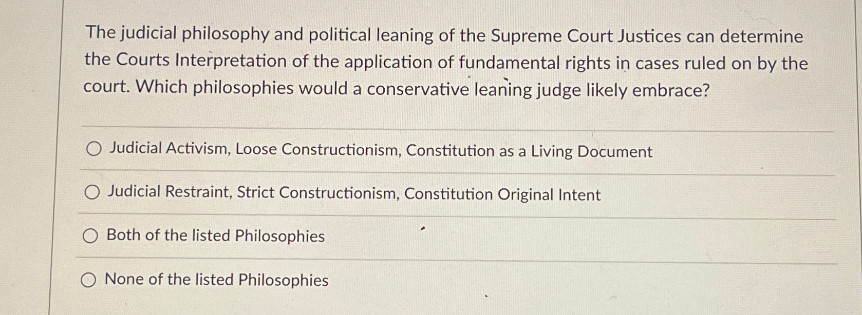 Solved The judicial philosophy and political leaning of the | Chegg.com