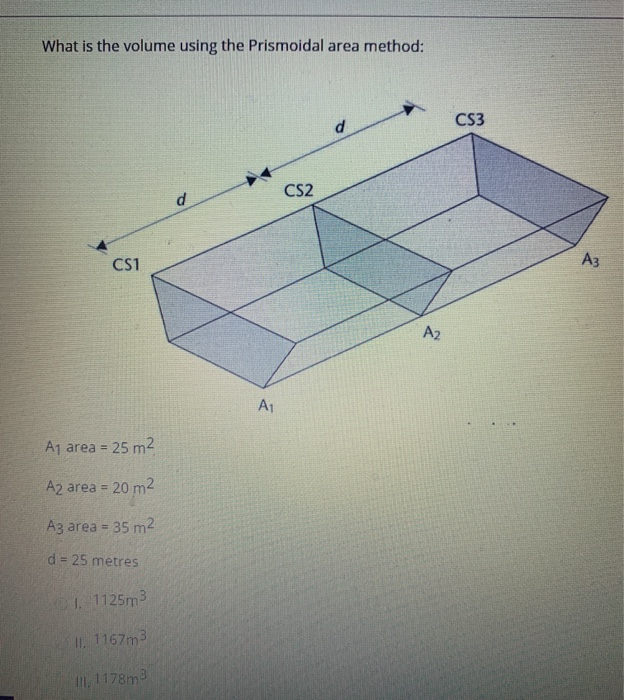 Solved What Is The Volume Using The Prismoidal Area Method: | Chegg.com