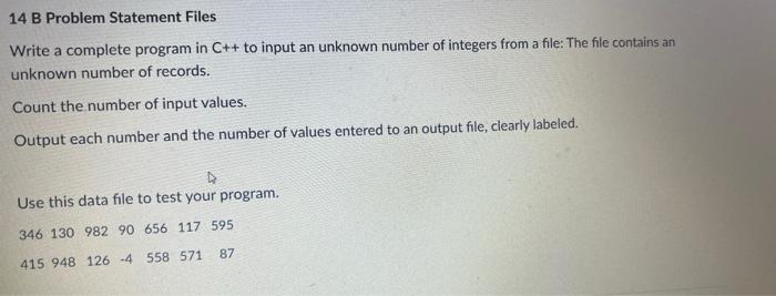 Solved 14 B Problem Statement Files Write A Complete Program | Chegg.com