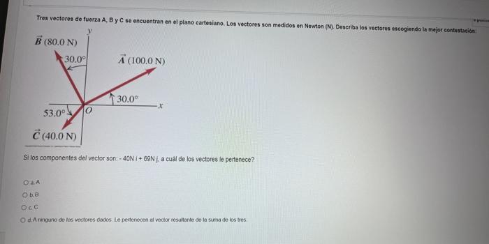 Solved Tres vectores de fuerza A, B y C se encuentran en el | Chegg.com