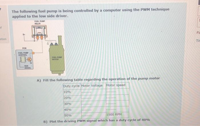 Solved The following fuel pump is being controlled by a | Chegg.com