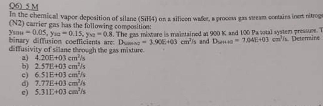 Solved 26) SM In the chemical vapor deposition of silane | Chegg.com