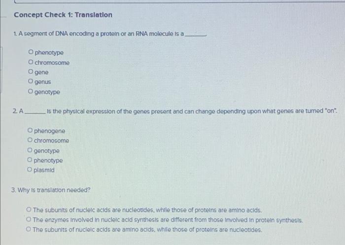Solved Concept Check 1: Translation 1. A segment of DNA | Chegg.com