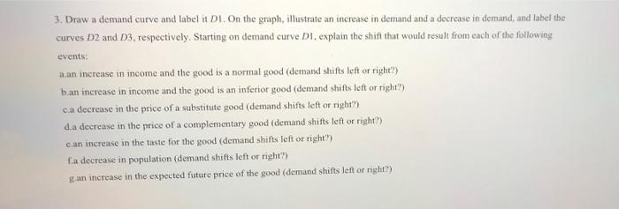 Solved 3. Draw a demand curve and label it DI. On the graph, | Chegg.com
