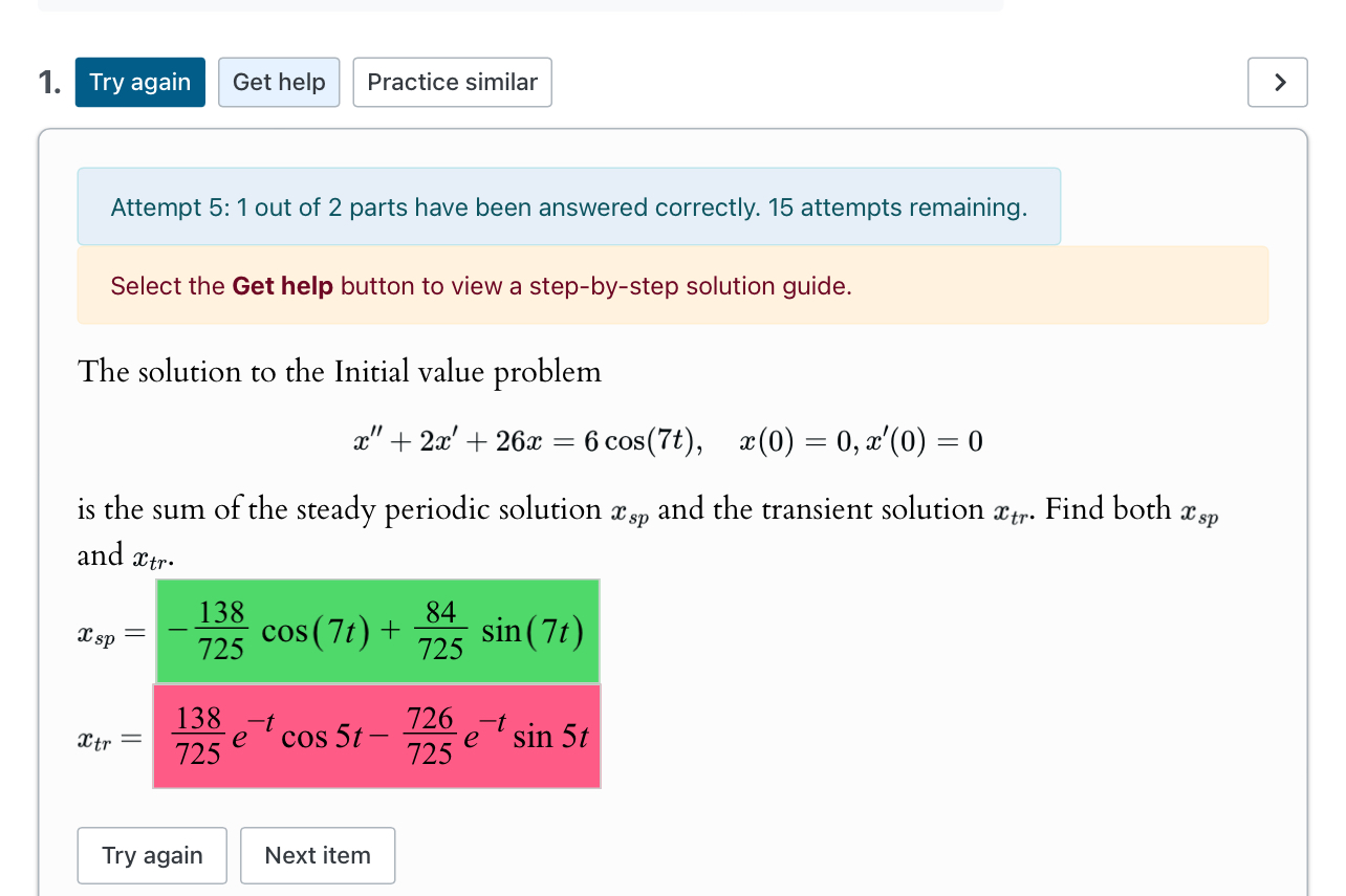 Solved Attempt 5: 1 ﻿out of 2 ﻿parts have been answered | Chegg.com