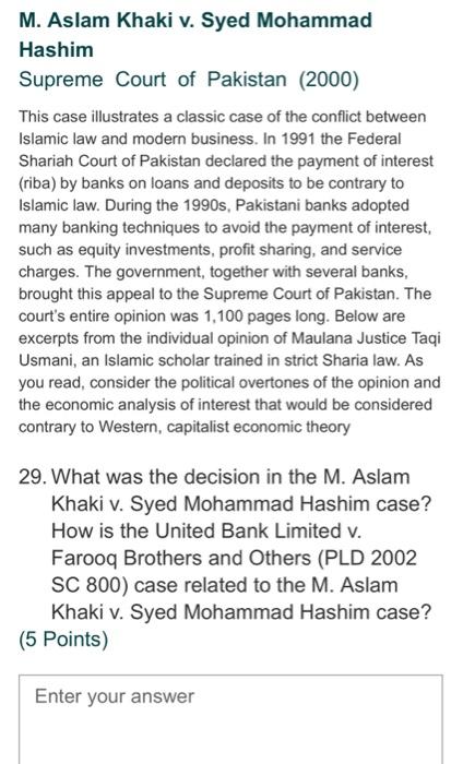 Solved M. Aslam Khaki v. Syed Mohammad Hashim Supreme Court | Chegg.com
