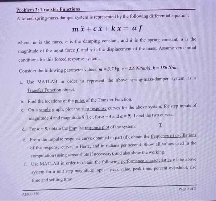 Problem 2 Transfer Functions A Forced Chegg Com