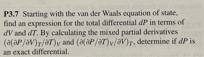 Solved posted is the van der waals equation of state for the | Chegg.com