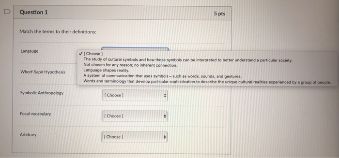 Solved Question 1 5 pts Match the terms to their | Chegg.com