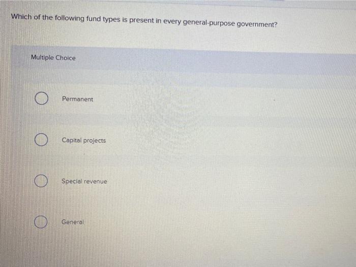 Solved Which of the following fund types is present in every