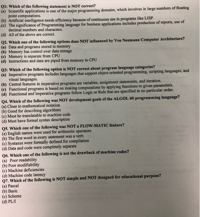 Solved Q1: Which of the following statement is NOT correct? | Chegg.com