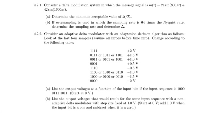 Solved 4.2.1. Consider a delta modulation system in which | Chegg.com