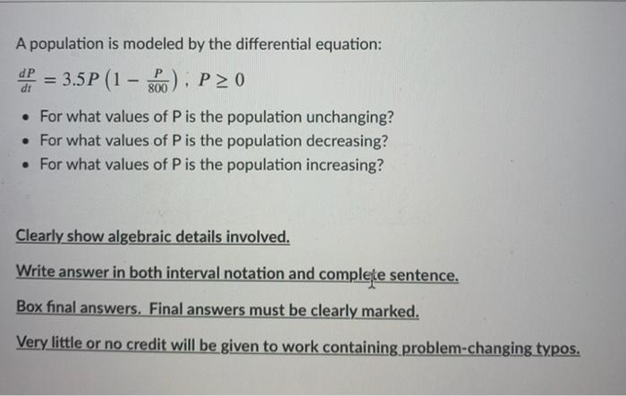 Solved A population is modeled by the differential equation: | Chegg.com