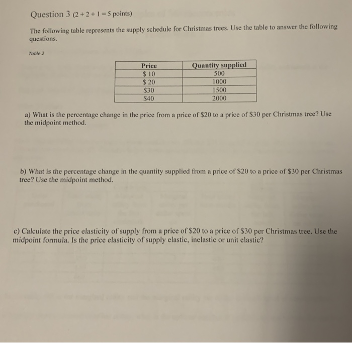 Solved Question 3 (2 + 2 + 1 = 5 points) The following table | Chegg.com