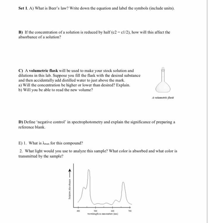 Solved Set 1. A) What is Beer's law? Write down the equation