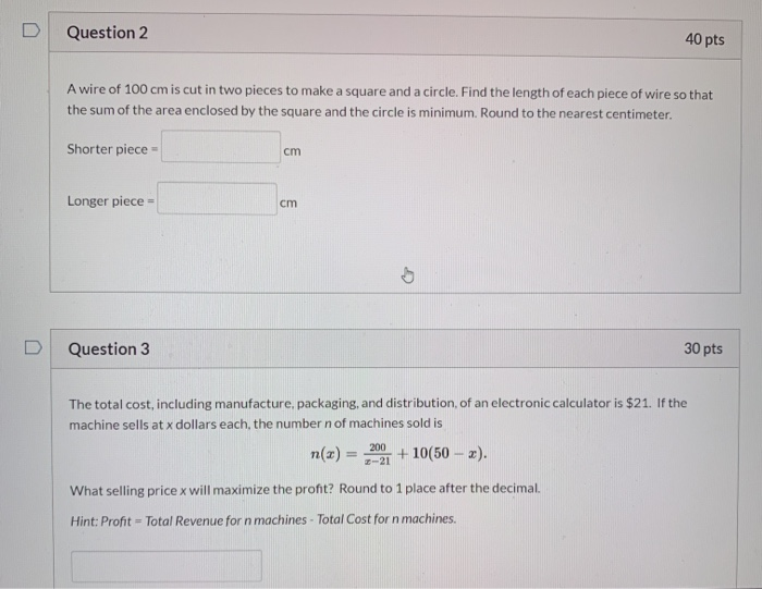 Solved Question 2 40 pts A wire of 100 cm is cut in two | Chegg.com