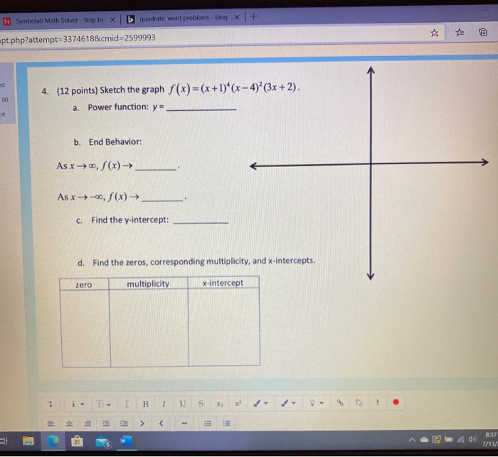 Solved Sy Symbolab Math Solver - Step By X D Quadratic Word | Chegg.com