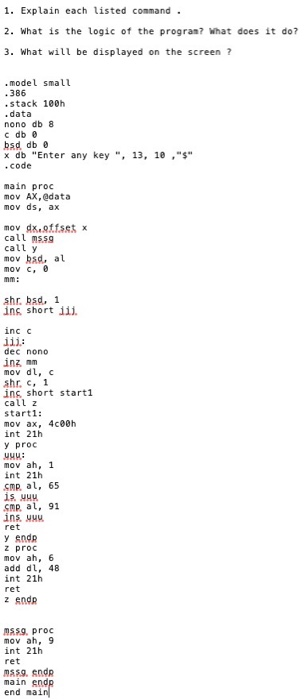 Solved 1. Explain cach listed command. 2. What is the logic | Chegg.com