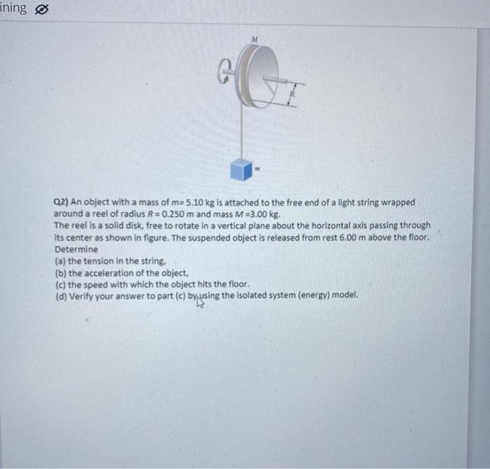 Solved Q2) An object with a mass of m=5.10 kg is attached to | Chegg.com