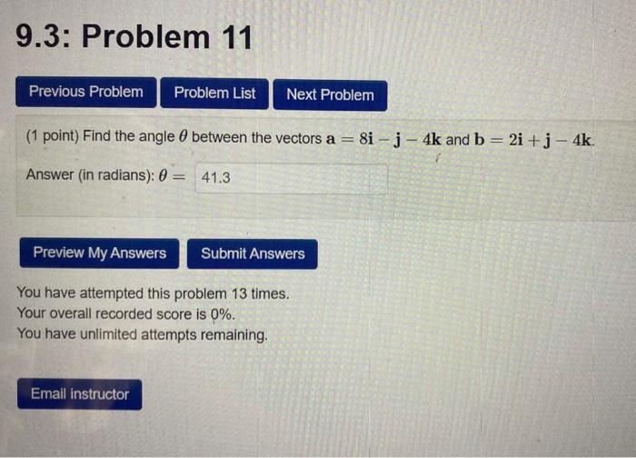 Solved (1 Point) Find The Angle θ Between The Vectors | Chegg.com