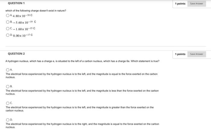 Solved which of the following charge doesn't exist in | Chegg.com