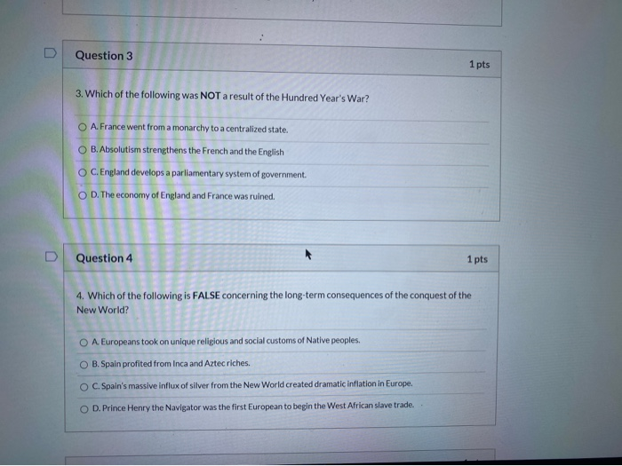 Solved Question 3 1 pts 3. Which of the following was NOT a | Chegg.com