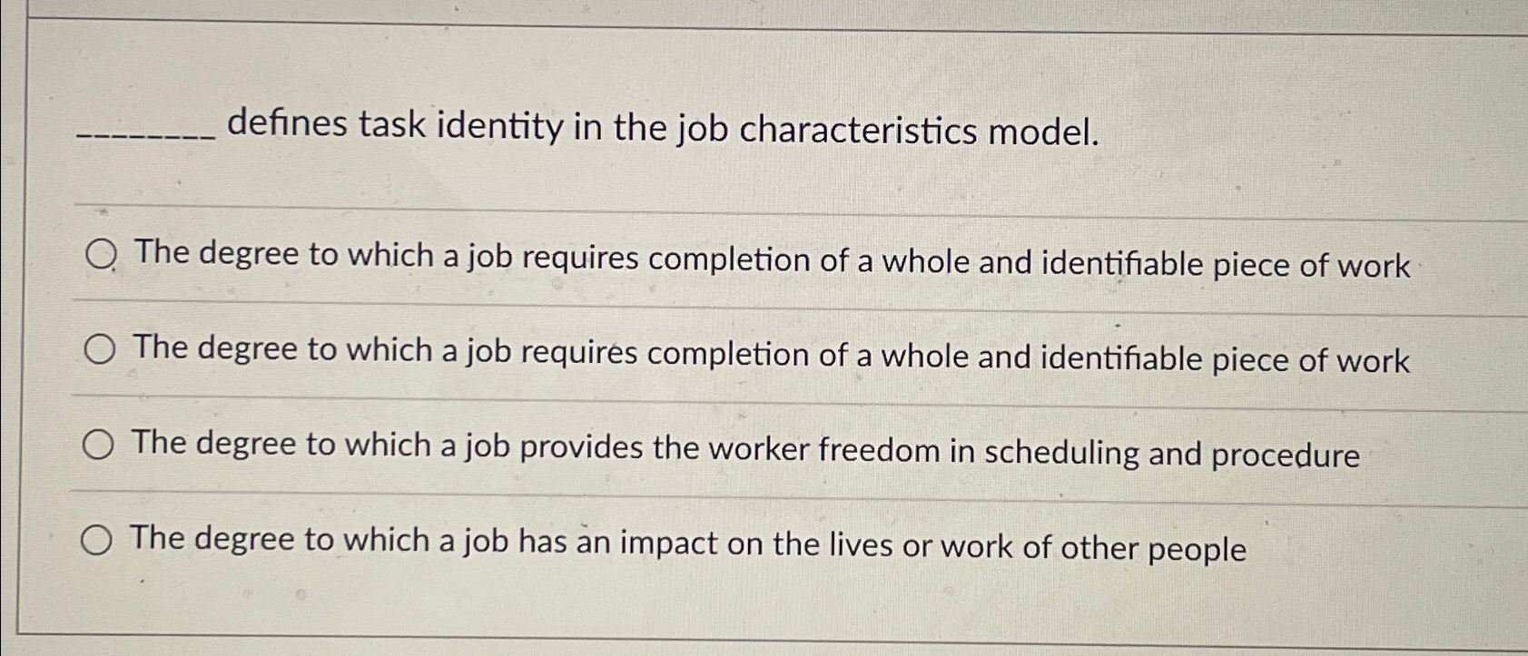 Solved defines task identity in the job characteristics | Chegg.com