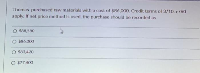 Solved Thomas Purchased Raw Materials With A Cost Of 86 Chegg Com