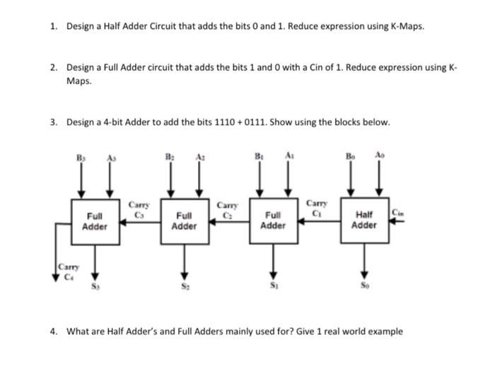 Solved 1. Design a Half Adder Circuit that adds the bits 0 | Chegg.com