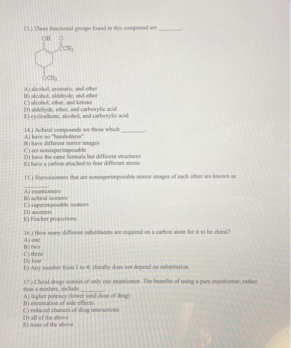 Solved 13.) Three functional groups found in this compound | Chegg.com