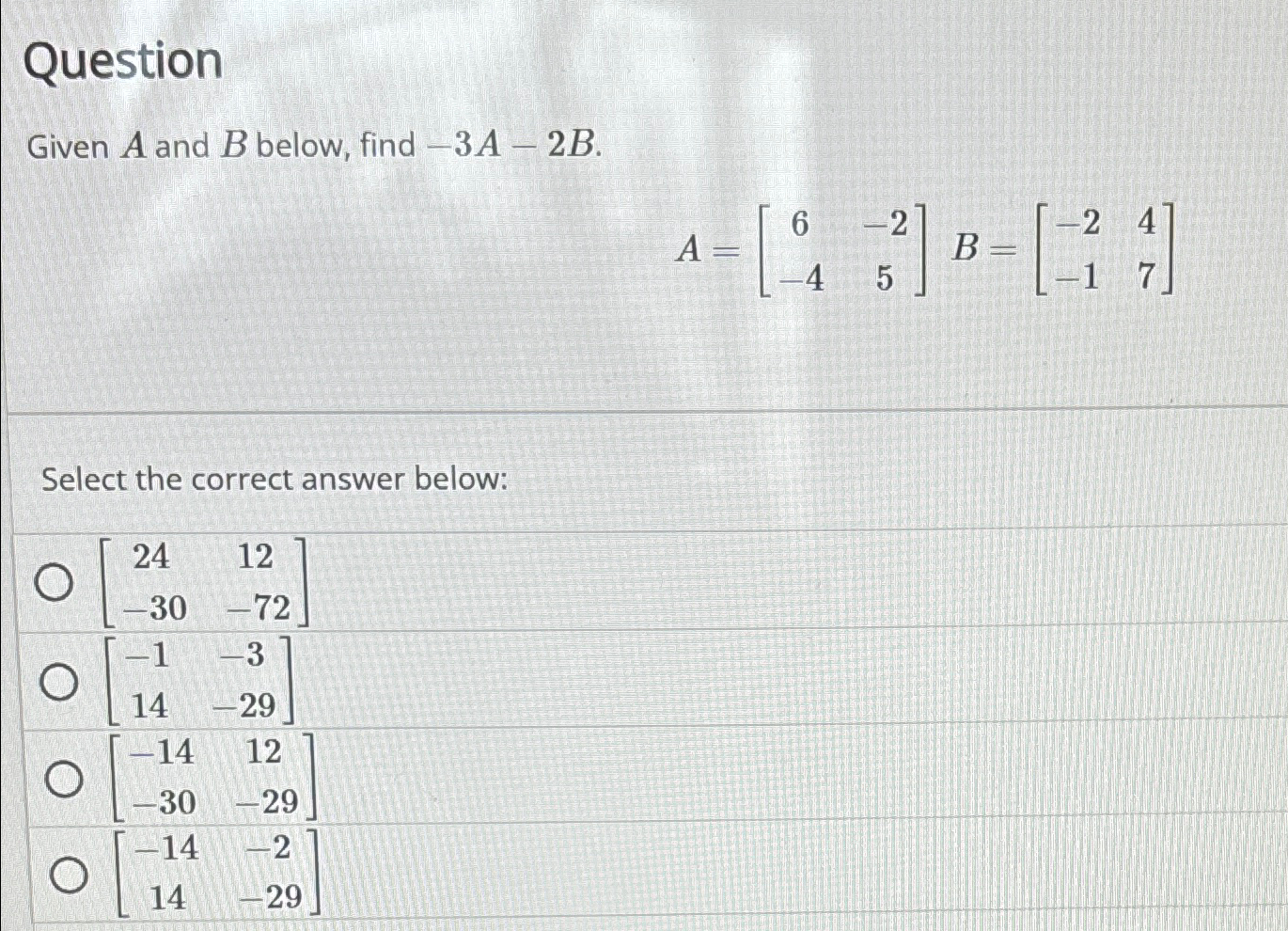 Solved QuestionGiven A and B ﻿below, find | Chegg.com