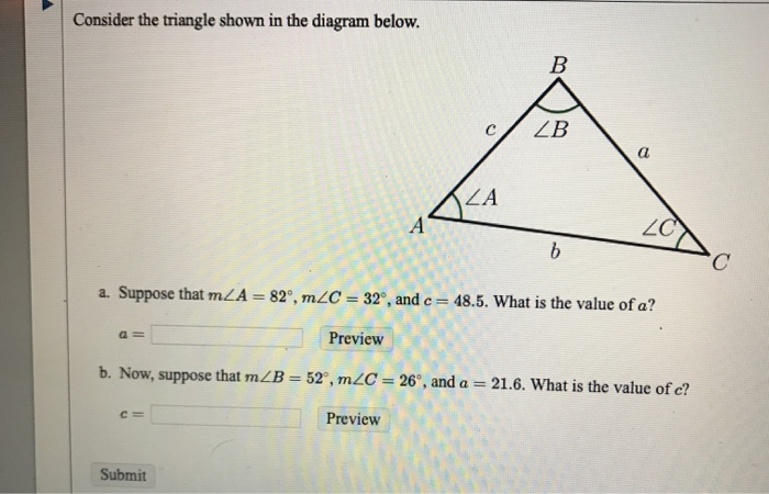 Solved Consider the triangle shown in the diagram below. C/ | Chegg.com