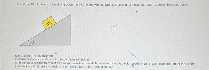 Solved Consider a 180 kg block of ice sliding down the 4407 | Chegg.com
