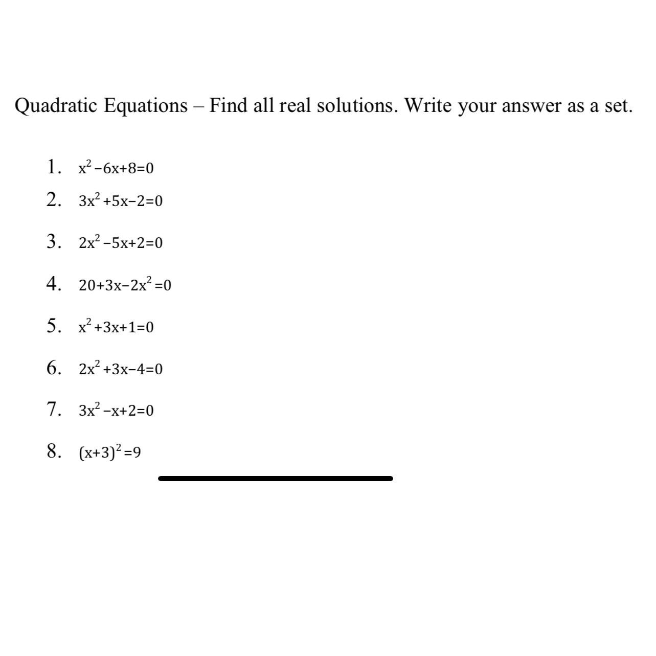 Solved Quadratic Equations - ﻿Find All Real Solutions. Write | Chegg.com