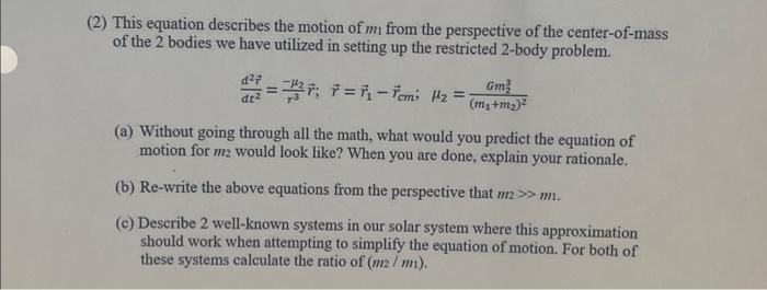 (2) This equation describes the motion of m1 from the | Chegg.com