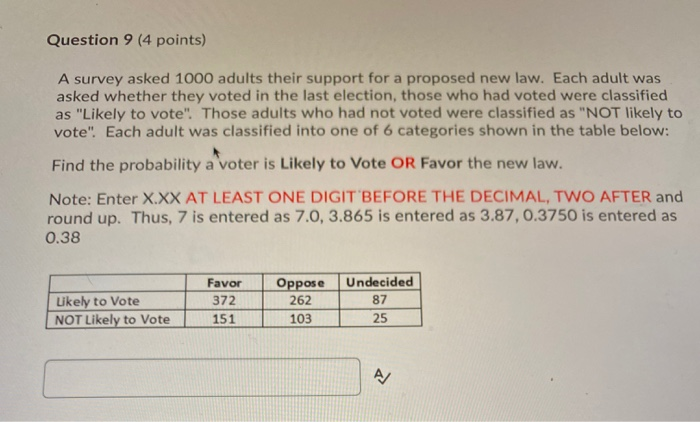 Solved Question 9 4 Points A Survey Asked 1000 Adults