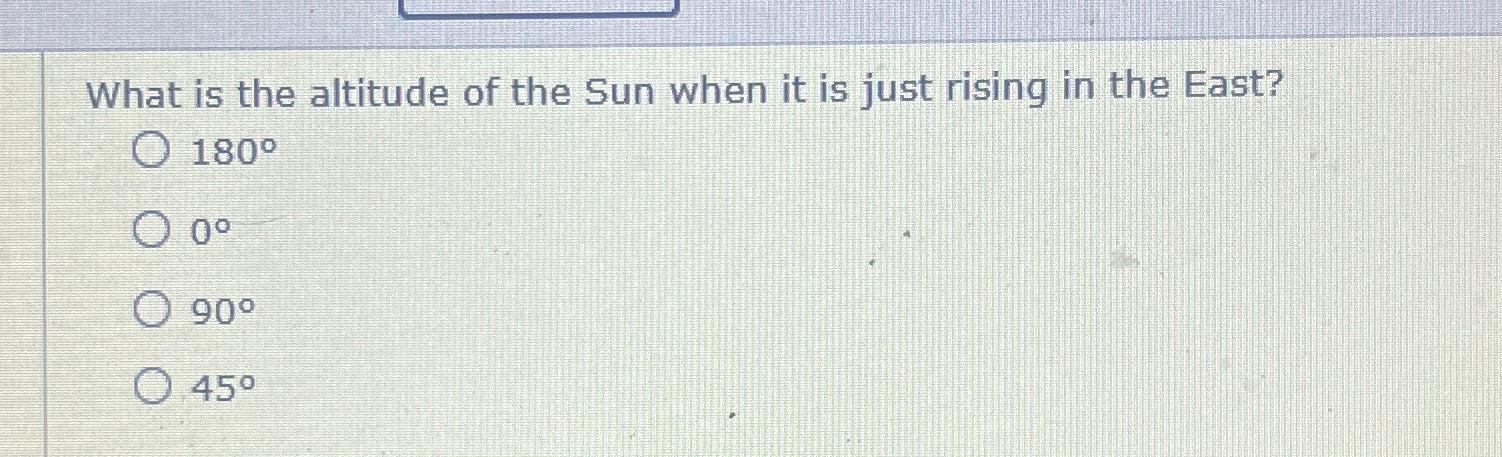 Solved What is the altitude of the Sun when it is just | Chegg.com