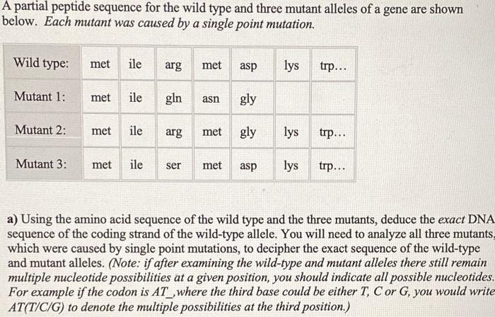 Solved A partial peptide sequence for the wild type and | Chegg.com