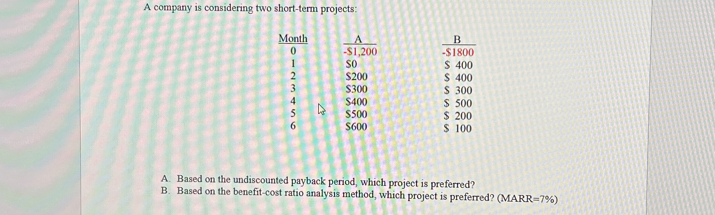 Solved A Company Is Considering Two Short Term Chegg Com