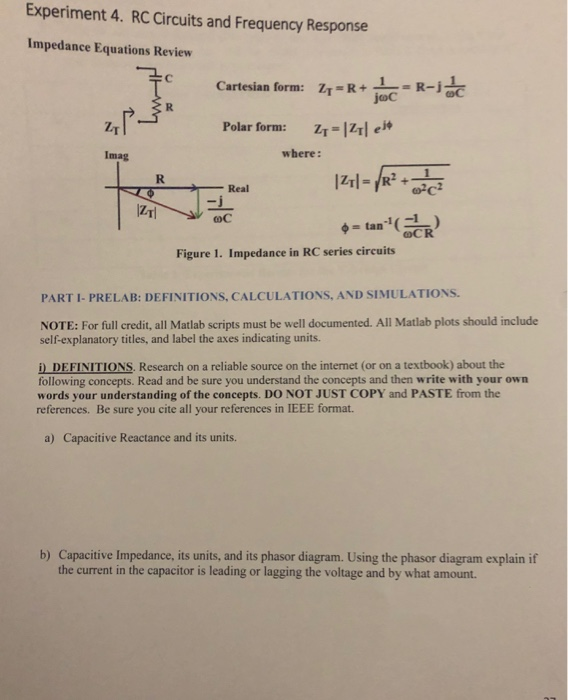 Solved Experiment 4. RC Circuits and Frequency Response | Chegg.com