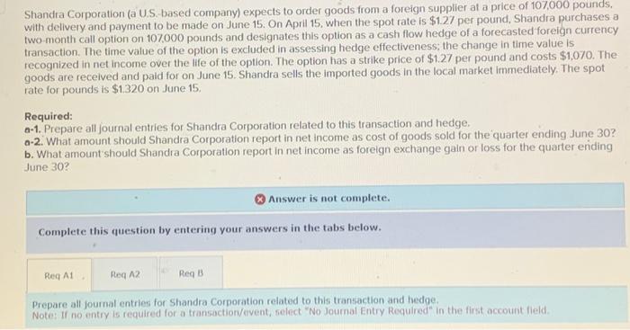 Solved Shandra Corporation (a U.S. based company) expects to | Chegg.com