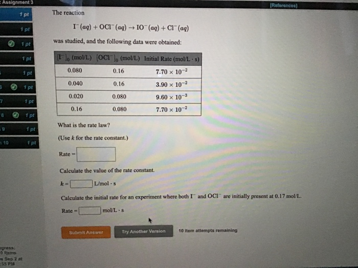 Solved Assignment 3 [Referenceo) 1 pt The reaction 1 pt 1 | Chegg.com