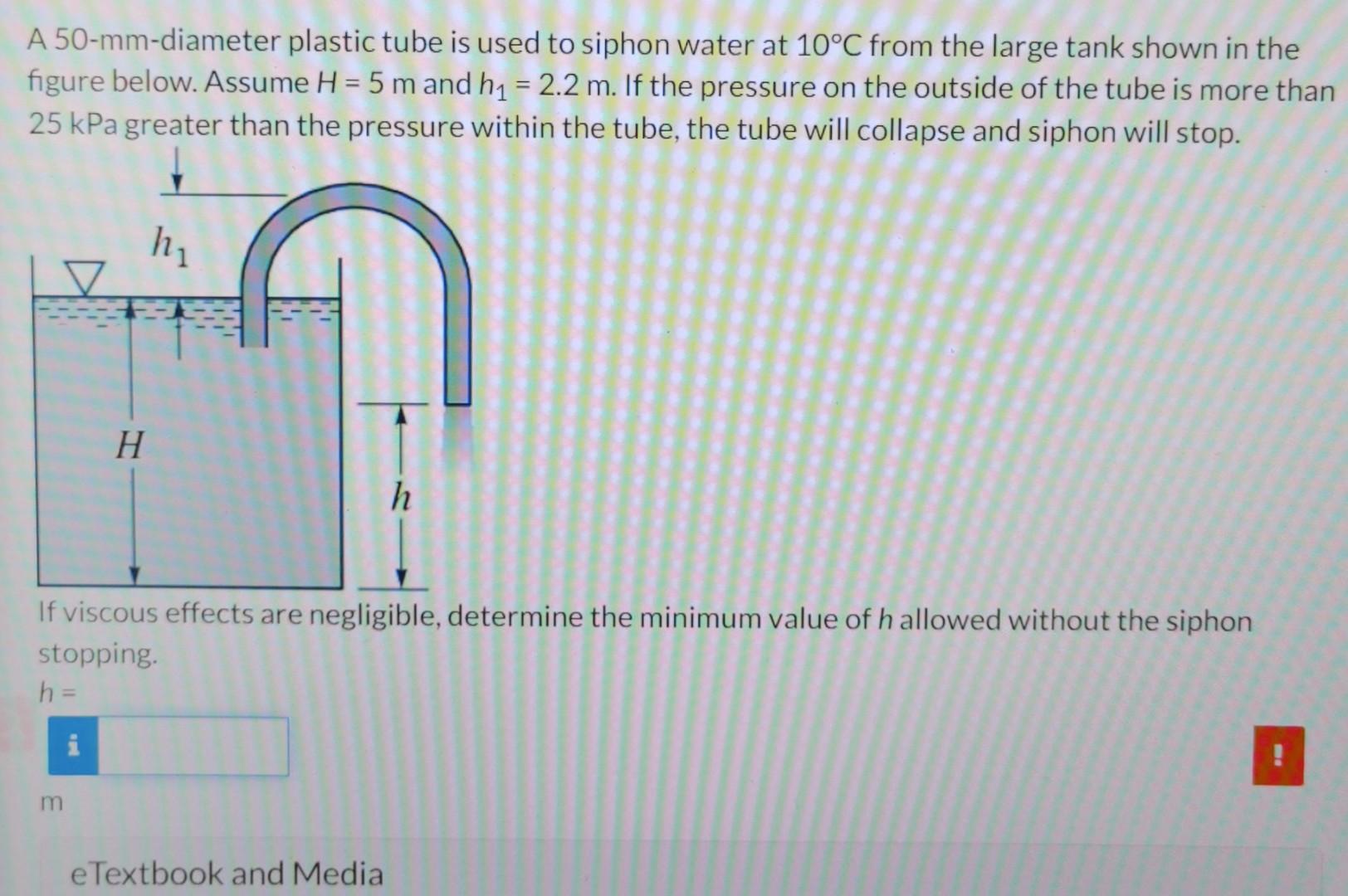 Solved A 50−mmdiameter plastic tube is used to siphon water