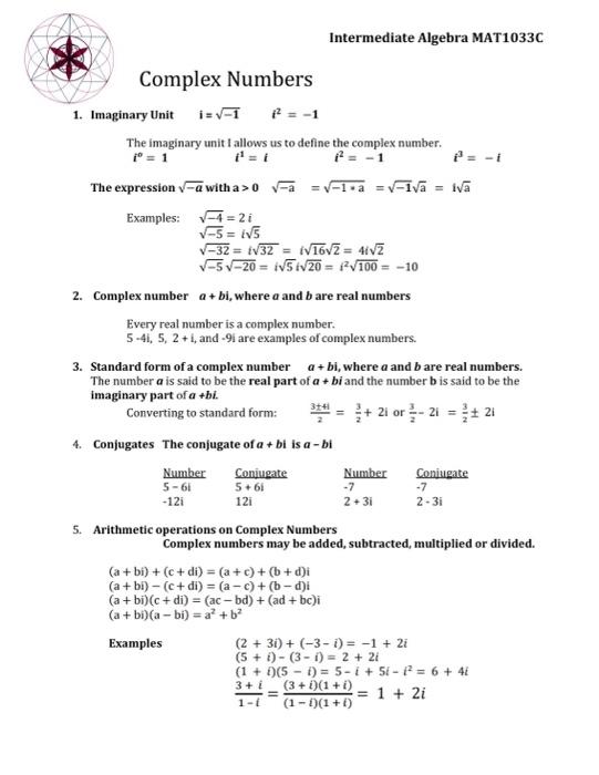 Solved Complex Numbers 1. Write each complex number in the | Chegg.com