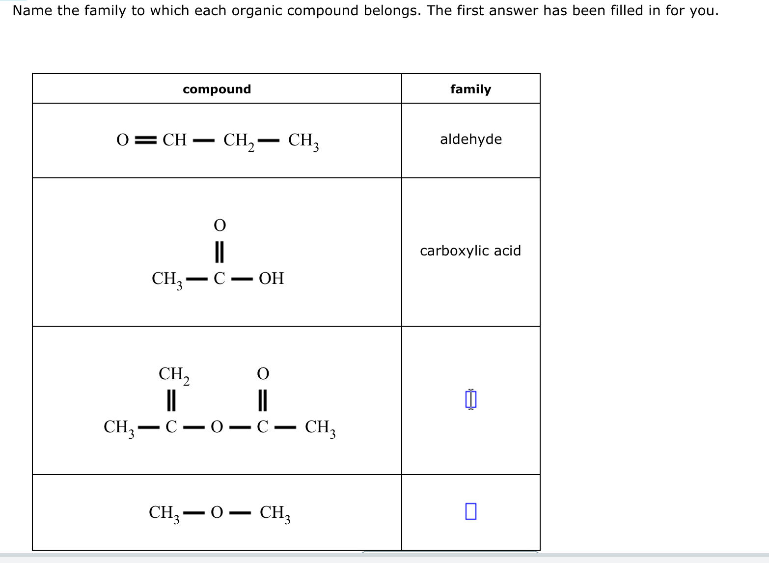 Solved Name the family to which each organic compound | Chegg.com