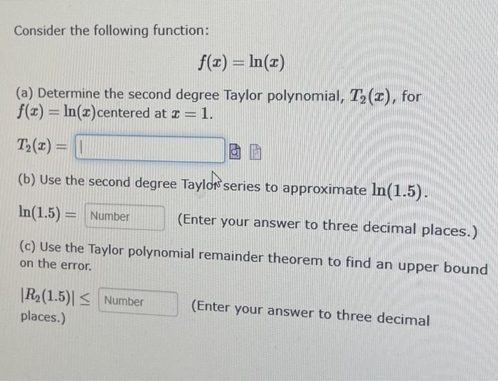 Solved Consider The Following Function F X Ln X A