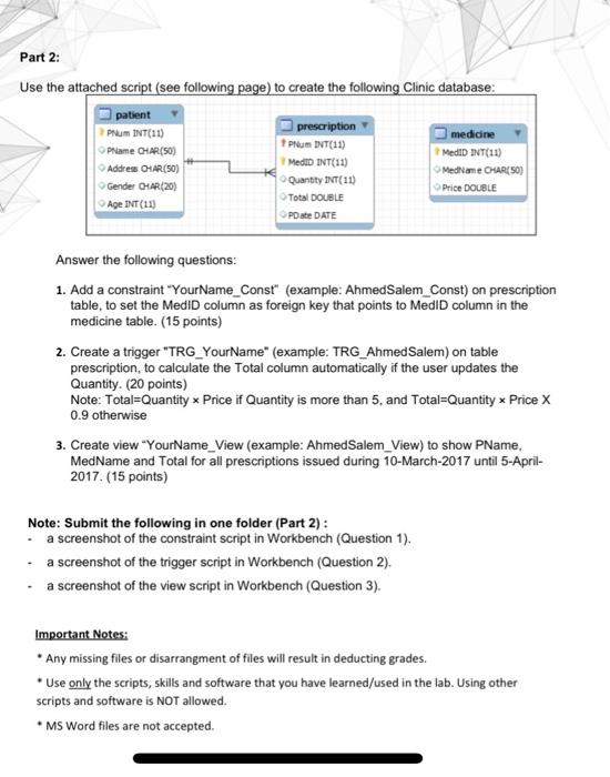 Solved 4 1. "In MySQL Workbench, create a database "Your | Chegg.com